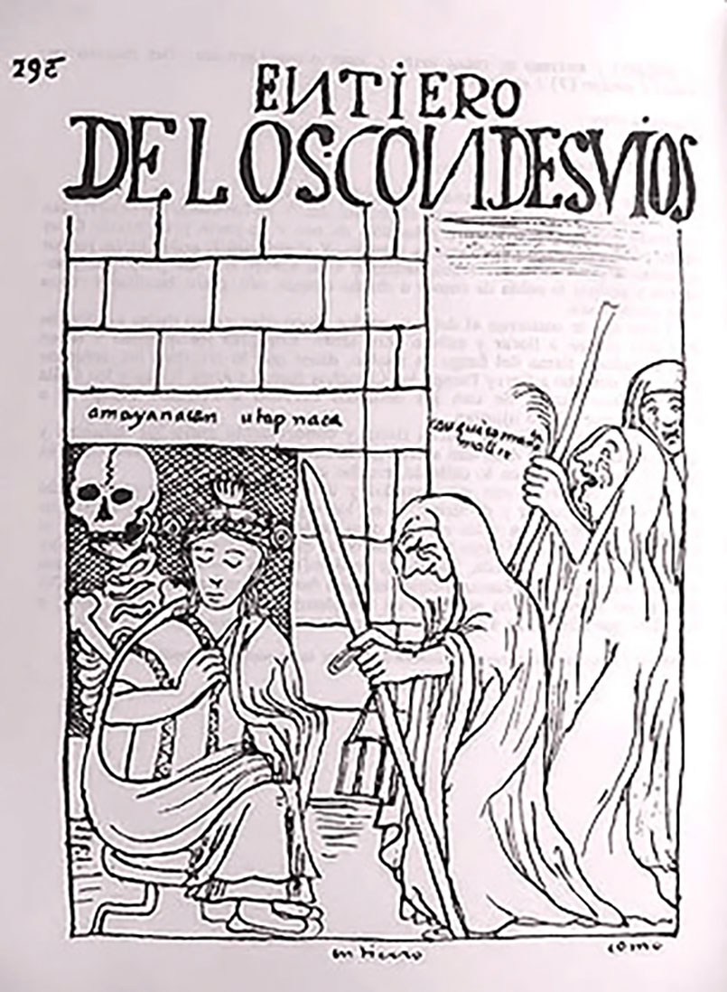 En el dibujo se muestra la tumba del inka abierta.
