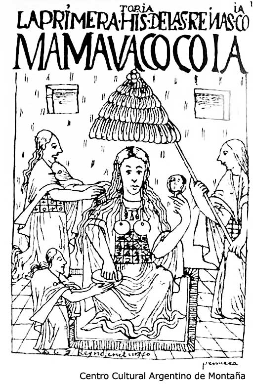 Mama Guaco Coya, Grabado de Felipe Guam&aacute;n Poma de Ayala (1615). Matrimonio en el tiempo de los Inkas. Arqueolog&iacute;a y Antropolog&iacute;a