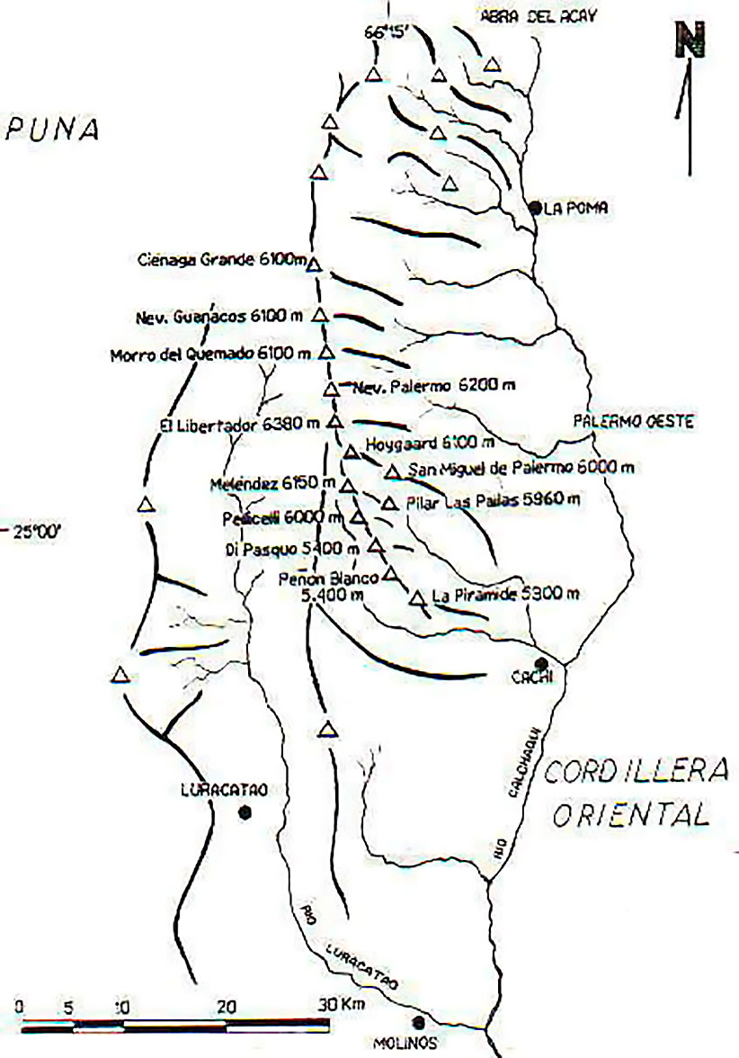 Mapa de la Ruta al Nevado de Cachi, Salta. El primer intento de Federico Reichert