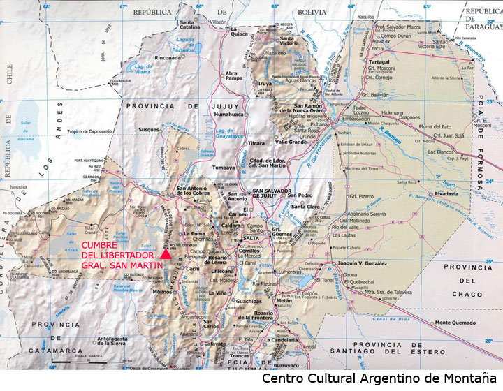 Ubicación del Nevado de Cachi, Cumbre del Libertador Gral. San Martin. Provincia de Salta, Argentina