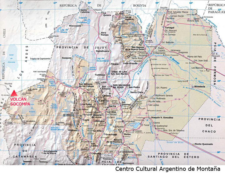 Ubicación del Volcán Socompa. Provincia de Salta, Argentina