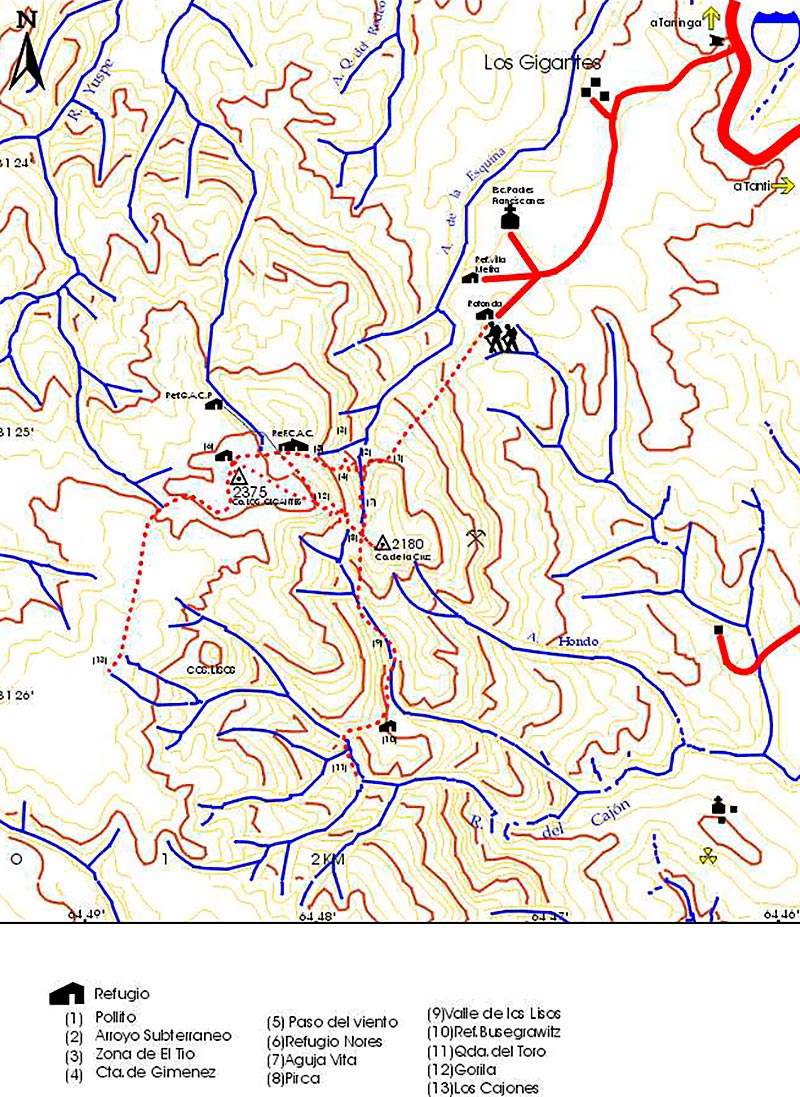 Mapa de las Sendas de Los Gigantes, Córdoba. Club Andino Córdoba