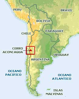 Ubicación del cerro Aconcagua en Argentina.