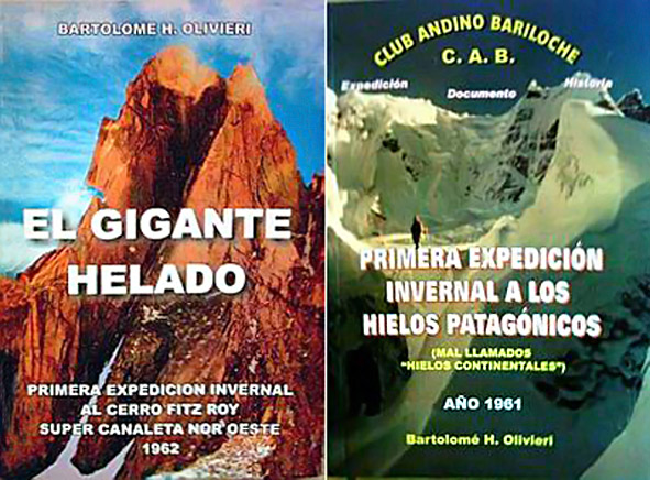 Tapa de los libros: "El Gigante Helado - Primera Expedición Invernal al Cerro Fitz Roy Supercanaleta Noroeste, 1962" y "Primera Expedición a los Hielos Patagónicos, 1961"