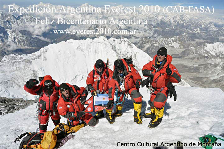 Cumbre CAB, Cuny, Ramón, Topo, Charly y Alvar - CAB FASA. Expedición Argentina 2010 al Everest