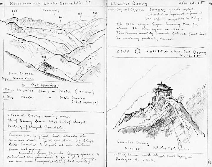 Notas tomadas por Augusto Gansser de Bután. Foto: Verlag, www.drs.ch