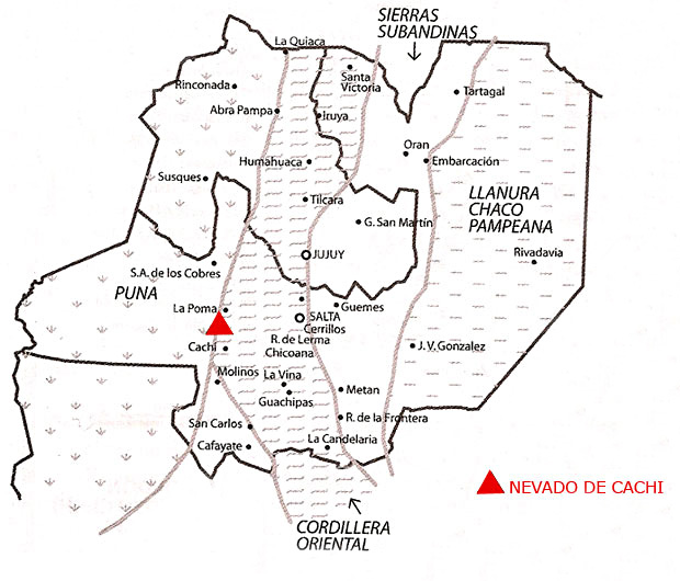 Ubicaci&oacute;n Nevado de Cachi, Salta, Argentina.
