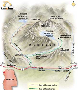 Rutas a la cumbre Norte y cumbre Sur del Aconcagua, Mendoza.