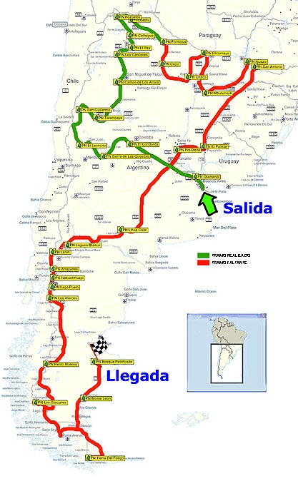 Recorrido de la travesía en bicicleta por los Parques Nacionales Argentinos.