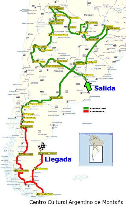 Recorrido de la travesía en bicicleta por los Parques Nacionales Argentinos.