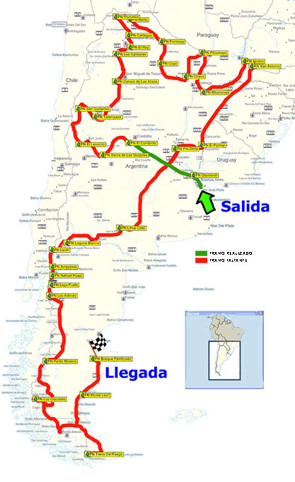 Recorrido de la travesía en bicicleta por los Parques Nacionales Argentinos.