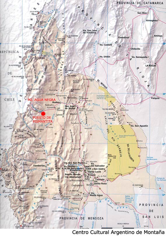 Ubicación de la zona de exploración: Rodeo, Cordillera de Pismantita en la Pcia. de San Juan, Argentina.