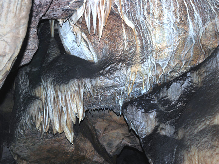 Estalactitas y velos de caliza. Caverna de las Brujas, Mendoza. Foto: Luis Carabelli