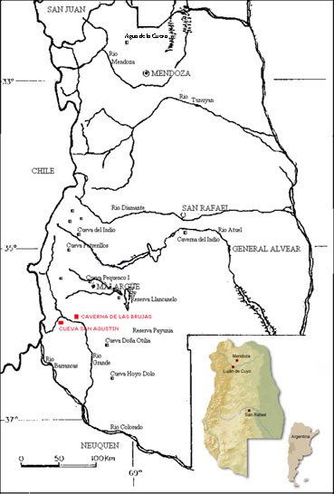 Ubicación de cavernas de exploración espeleológica, Mendoza, Argentina.