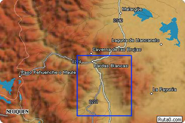 Ubicación de la zona de Bardas Blancas, Mendoza.