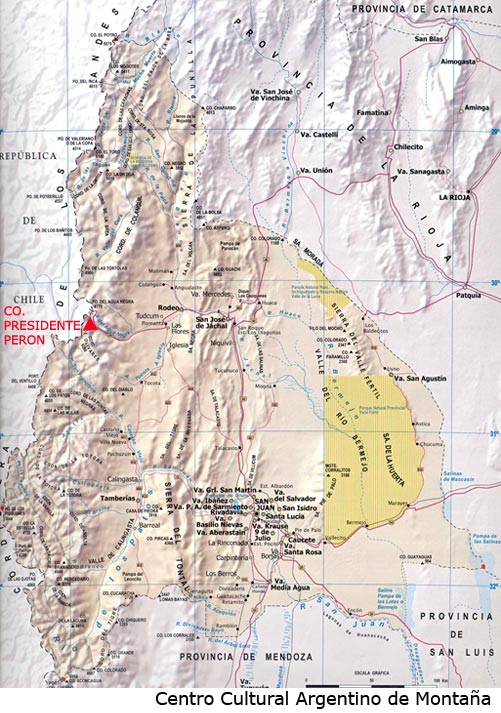 Ubicación del Cerro Presidente Perón, Provincia de San Juan, Argentina